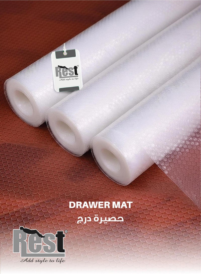 REST Shelf Liners Drawer Liner for Kitchen Cabinets Non-Adhesive Non Slip, Refrigerator Mats for Shelves, EVA Plastic Cupboard Protector, Waterproof Lining (Clear Dot, 150x45cm) Pack of 3 - Image 1